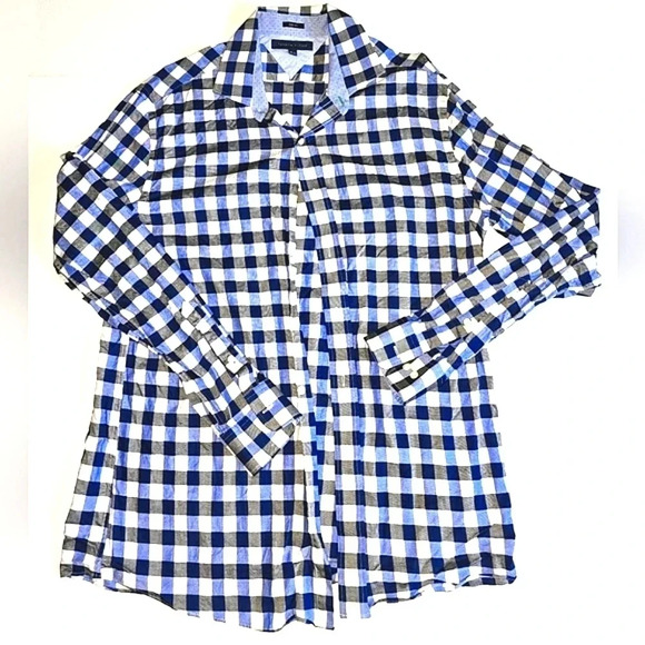 TOMMY Hilfiger Blue Plaid Slim Fit Button Down Shirt - Picture 1 of 2